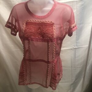 Miss Blumarine Girls 12 anni Sheer Beaded lace Top coral excellent condition